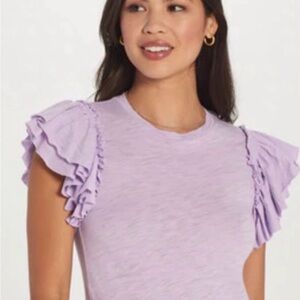 Goldie Lavender Ruffle-Sleeve Short Sleeve Tee